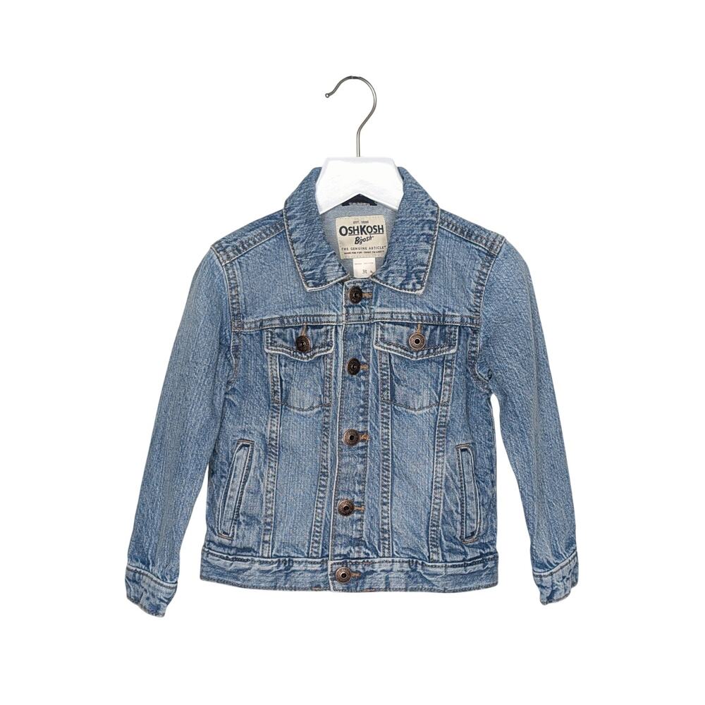 OshKosh B’Gosh Toddler Jean Jacket 3T Unisex Medium Wash Snap Close Trucker